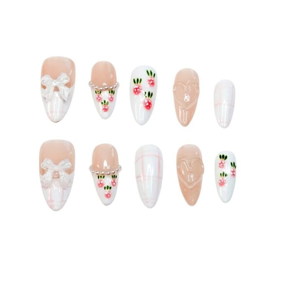 tipsy | Handmade Press On Nails | Almond Medium | 3D Nail Art | Strawberry Press - Picture 13 of 15